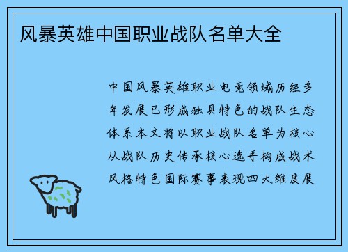 风暴英雄中国职业战队名单大全